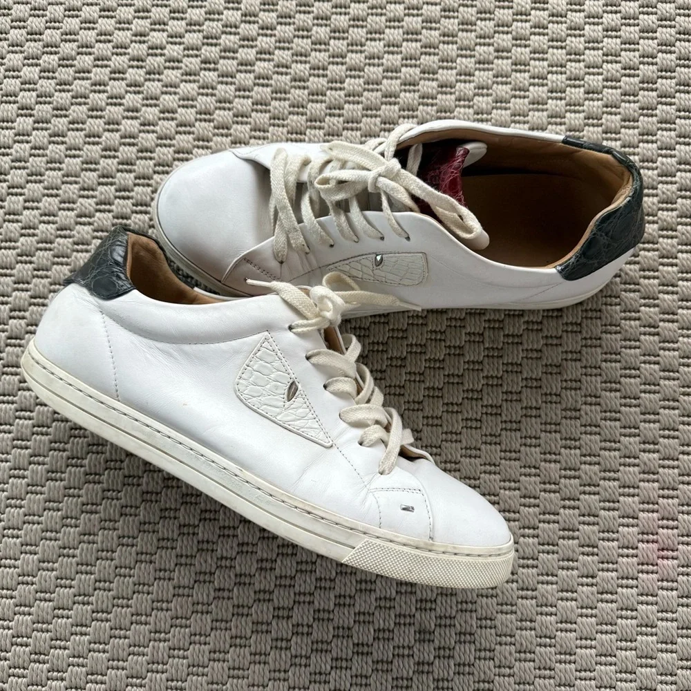 Fendi bug eye calfskin leather white sneakers